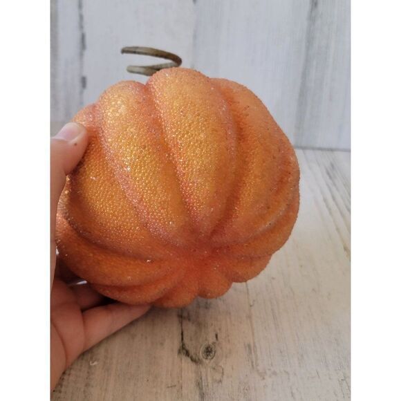 Shiny orange pumpkin harvest fall Halloween decor figure - Picture 5 of 5